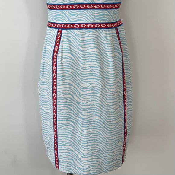 J. McLaughlin Lola Blue Sheath Dress Catalina Cloth Knee-Length Zebra Print | M - Picture 9 of 11